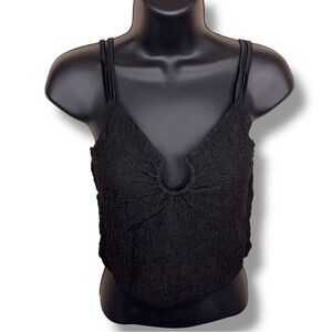 New Medium Forever 21 Black Textured Crop Top Tank Stretch Sleeveless Boho Goth